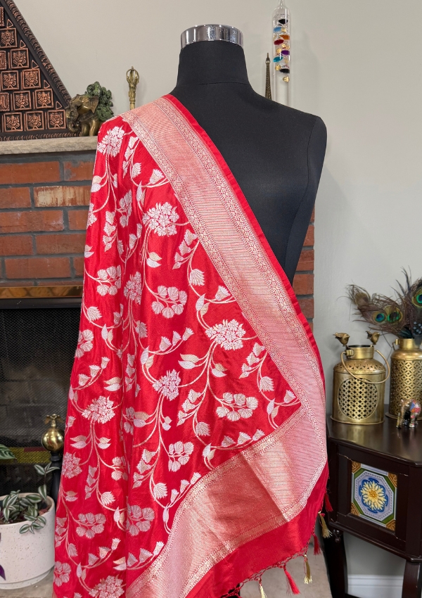 Red Katan Banarasi Dupatta